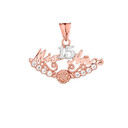 Two-Tone Rose Gold Mis 15 Años Quinceanera Flower Pendant Necklace