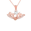 Two-Tone Rose Gold Mis 15 Años Quinceanera Flower Pendant Necklace