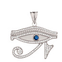 Gold Diamond Studded Egyptian Eye of Horus Wadjat Genuine Blue Sapphire Pendant Necklace (Available in Yellow, Rose & White)