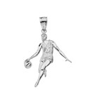 Sterling Silver Sparkle Cut Basketball Player Pendant Necklace
