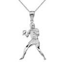 Sterling Silver Sparkle Cut Football Player Pendant Necklace