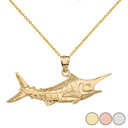 Billfish Black Marlin Pendant Necklace in Solid Gold (Yellow/Rose/White)