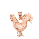 Sparkle Cut Rooster Pendant Necklace in Solid Gold (Yellow/Rose/White)