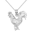 Sparkle Cut Rooster Pendant Necklace in Solid Gold (Yellow/Rose/White)