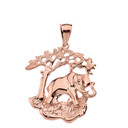 Elephant Tree of Life Pendant Necklace in Solid Gold (Yellow/Rose/White)