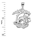 Solid White Gold Elephant Tree of Life Pendant Necklace