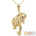 Sparkle Cut Tiger Pendant Necklace in Solid Gold (Yellow/Rose/White)