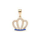 Solid Yellow Gold Radiant Diamond & Sapphire Royal Crown Pendant Necklace