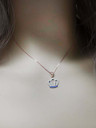 Solid Rose Gold Radiant Blue Cubic Zirconia Royal Crown Pendant Necklace