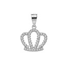 Solid White Gold Radiant Diamond Royal Crown Pendant Necklace