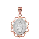 Solid Two Tone Rose Gold  Miraculous Medal of Our Lady of Graces Pendant Necklace (Large)