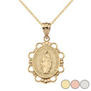 Miraculous Medal of Our Lady of Graces Pendant Necklace (Small) in Solid Gold (Yellow/Rose/White)