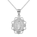 Sterling Silver Miraculous Medal of Our Lady of Graces Pendant Necklace (Small)