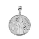 Solid White Gold Saint Patrick Clovers Medallion Pendant Necklace