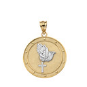 Solid Two Tone Yellow Gold Our Father Prayer Rosary Medallion Pendant Necklace