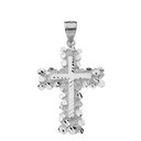 Sterling Silver Nugget Cross Pendant Necklace (Large)