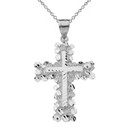 Sterling Silver Nugget Cross Pendant Necklace (Large)