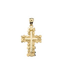 Nugget Cross Pendant Necklace (Medium) in Solid Gold (Yellow/Rose/White)