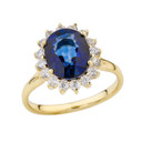 Princess Diana Inspired Halo Engagement Ring with LC Sapphire & Diamonds in Gold