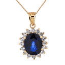 Princess Diana Inspired Halo LC Sapphire & Diamonds Pendant Necklace in Yellow Gold