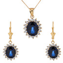 Princess Diana Inspired Elegant Cubic Zirconia and September Sapphire (LCS) Earrings and Pendant Necklace Set in 14K (Available in Yellow/Rose/White Gold)
