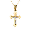 Dainty Greek Orthodox Crucifix Cross in Two Tone Yellow Gold