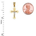 Dainty Greek Orthodox Crucifix Cross in Two Tone Yellow Gold