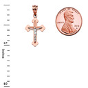 Dainty Greek Orthodox Crucifix Cross in Two Tone Rose Gold