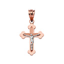 Dainty Greek Orthodox Crucifix Cross in Two Tone Rose Gold