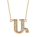 14K Solid Yellow Gold Armenian Alphabet Diamond Initial "A" Necklace