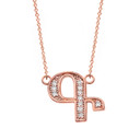 14K Solid Rose Gold Armenian Alphabet Diamond Initial "G" or "K" Necklace