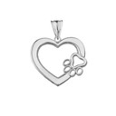 Heart Paw Print Pendant Necklace in White Gold