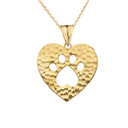 Cut-Out Paw Print in Heart Pendant Necklace in Yellow Gold