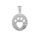 Cut-Out Paw Print Pendant Necklace in White Gold