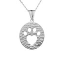 Cut-Out Paw Print Pendant Necklace in White Gold