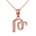 Solid Rose Gold Armenian Alphabet Diamond Initial "To" Pendant Necklace