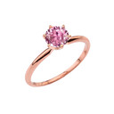 Rose  Gold Pink CZ  Dainty Solitaire Engagement Ring