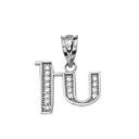 Solid White Gold Armenian Alphabet Diamond Initial "Kh" Pendant Necklace