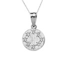 White Gold Hammered Diamond Round Pendant Necklace