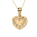 Yellow Gold Hammered Diamond Heart Pendant Necklace