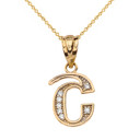 Solid Yellow Gold Armenian Alphabet Diamond Initial "Sh" Pendant Necklace