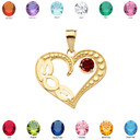January Garnet (LC) 'MOM' Heart Pendant Necklace in Yellow Gold