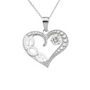 April Clear CZ 'MOM' Heart Pendant Necklace in White Gold