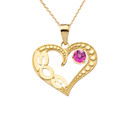June Alexandrite (LC) 'MOM' Heart Pendant Necklace in Yellow Gold