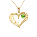 August Peridot (LC) 'MOM' Heart Pendant Necklace in Yellow Gold