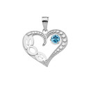 December Blue Topaz (LC)  'MOM' Heart Pendant Necklace in White Gold