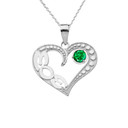 May Emerald (LC) 'MOM' Heart Pendant Necklace in Sterling Silver