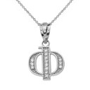 Solid White Gold Armenian Alphabet Diamond Initial "F" Pendant Necklace