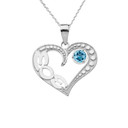 December Blue Topaz (LC)  'MOM' Heart Pendant Necklace in Sterling Silver