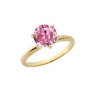 Yellow Gold 3.0 ct Pink Cubic Zirconia Solitaire Engagement Ring